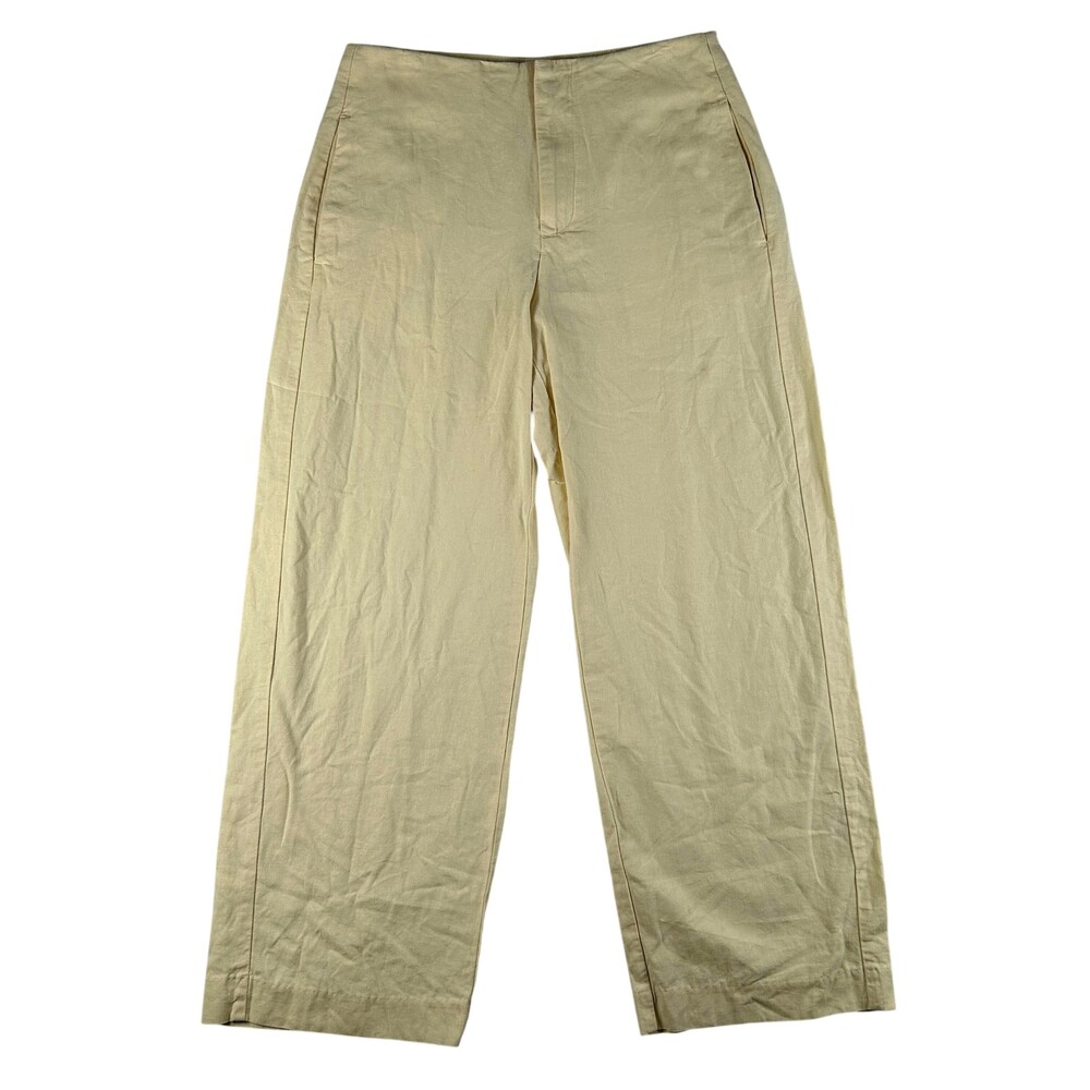 Vintage Gap Pants Womens 2 Beige Linen Wide Leg Ankle Cropped Lightweight